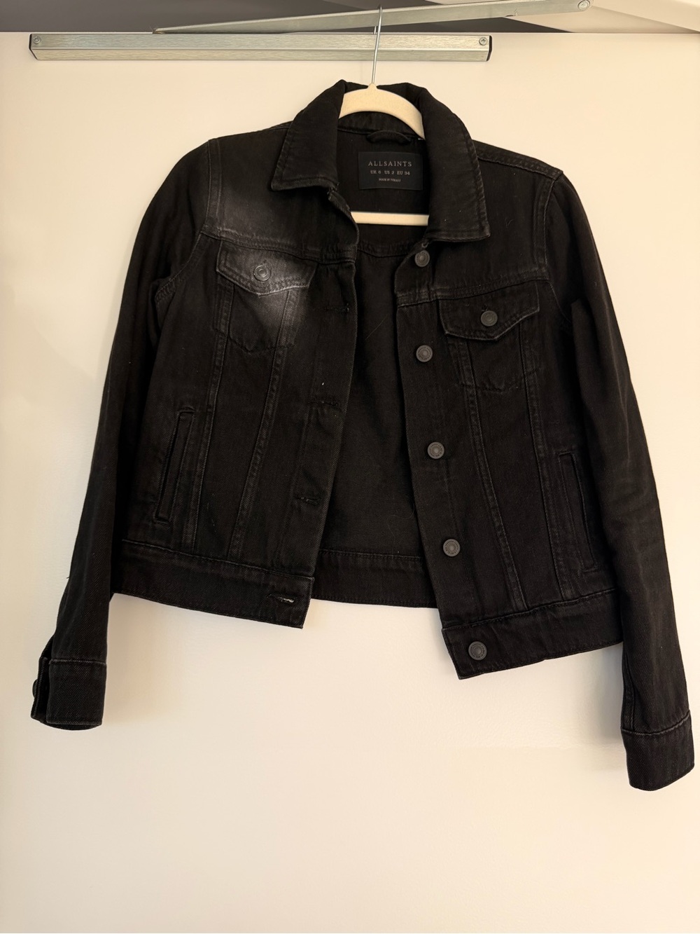 All Saints Black Denim Cropped Jacket - Women's
